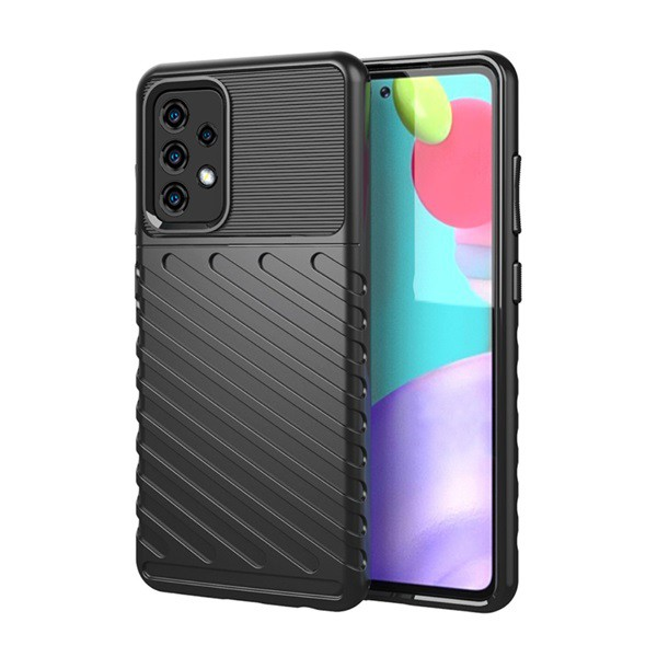 Szilikon telefonvédő (közepesen ütésálló, csíkos, dombor minta) FEKETE [Samsung Galaxy A52s 5G (SM-A528)] (5996591036496)