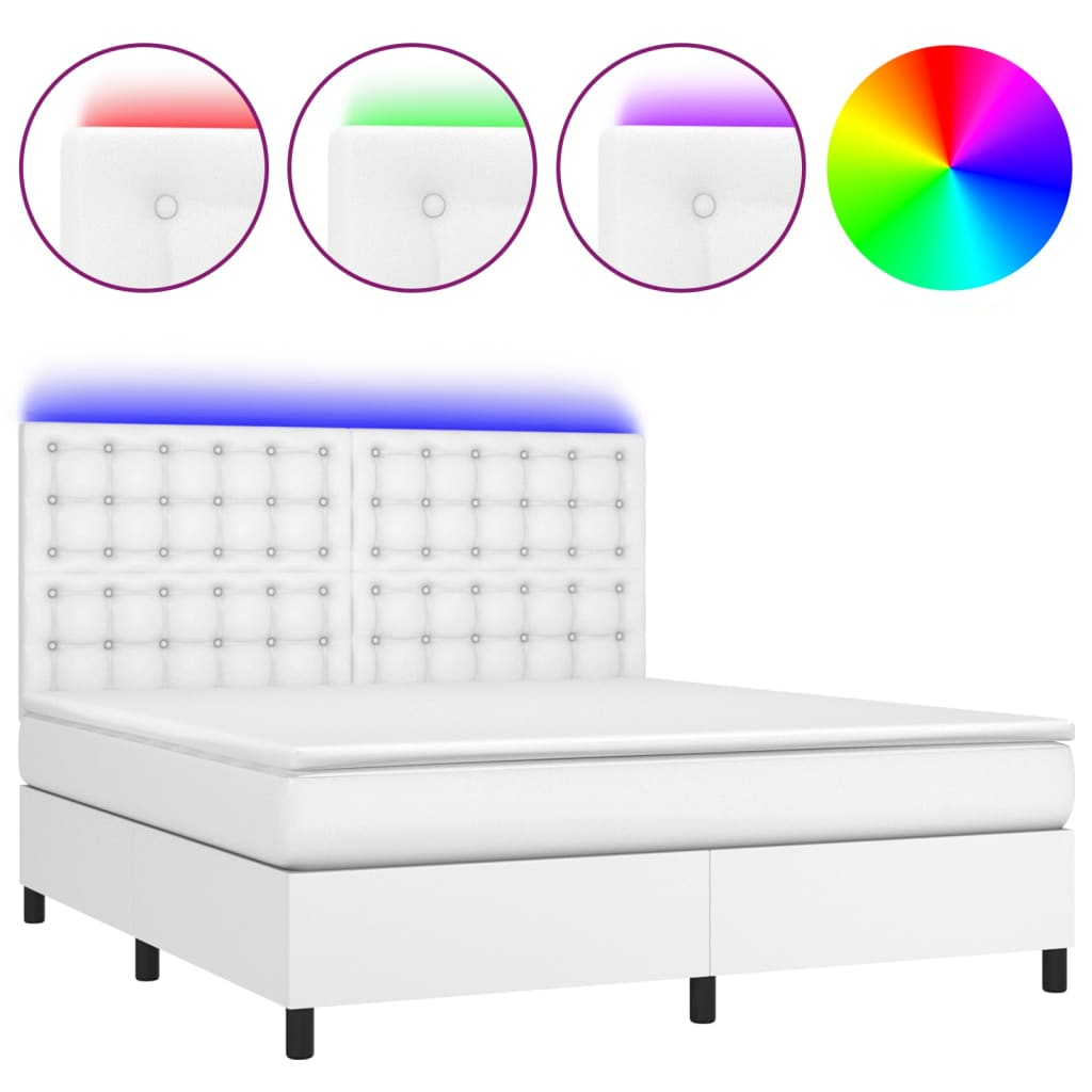 fehér műbőr rugós ágy matraccal és LED-del 160x200 cm (3135952)