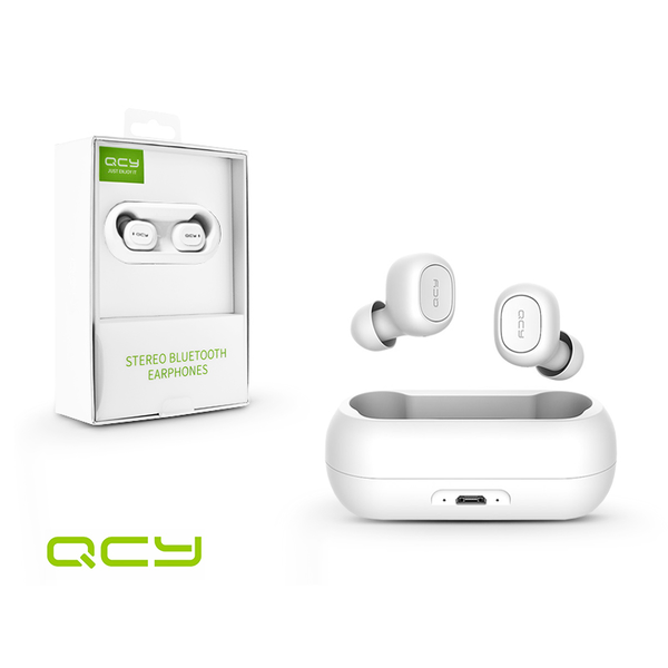 QCY T1C Bluetooth Sztereó TWS Headset + Töltő Dokkoló Fehér