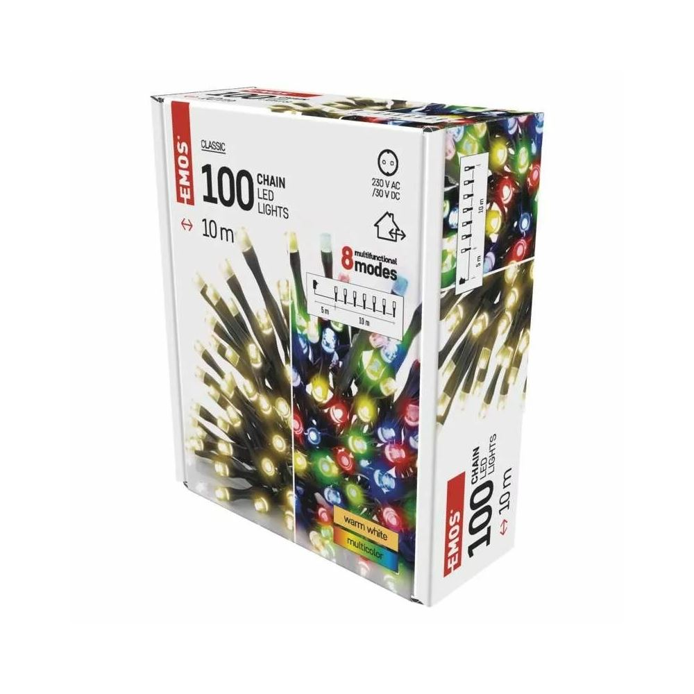 EMOS LED karácsonyi fényfüzér 2 az 1-ben 10m IP44 programozható távirányítós melegfehér/többszínű (D4AH01) (D4AH01)