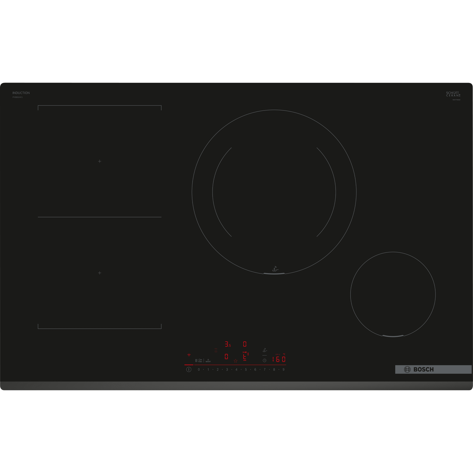 Bosch Serie 6 PVS831HC1E főzőlap Fekete Beépített 80 cm Zónás indukciós főzőlap 4 zóna (PVS831HC1E)