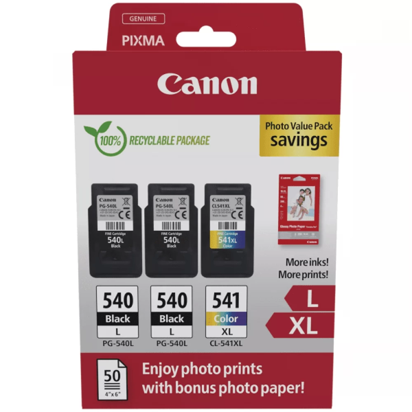Canon PG-540L x2/CL-541XL Оригинален мастилен патрон + Фотохартия Multipack