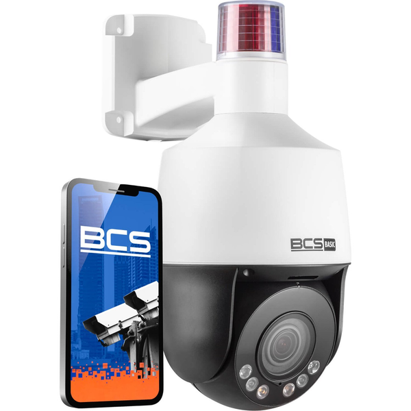 Kamera IP BCS Kamera obrotowa IP 5 Mpx BCS-B-SIP154SR5L1 z alarmami świetlnymi i dźwiękowymi