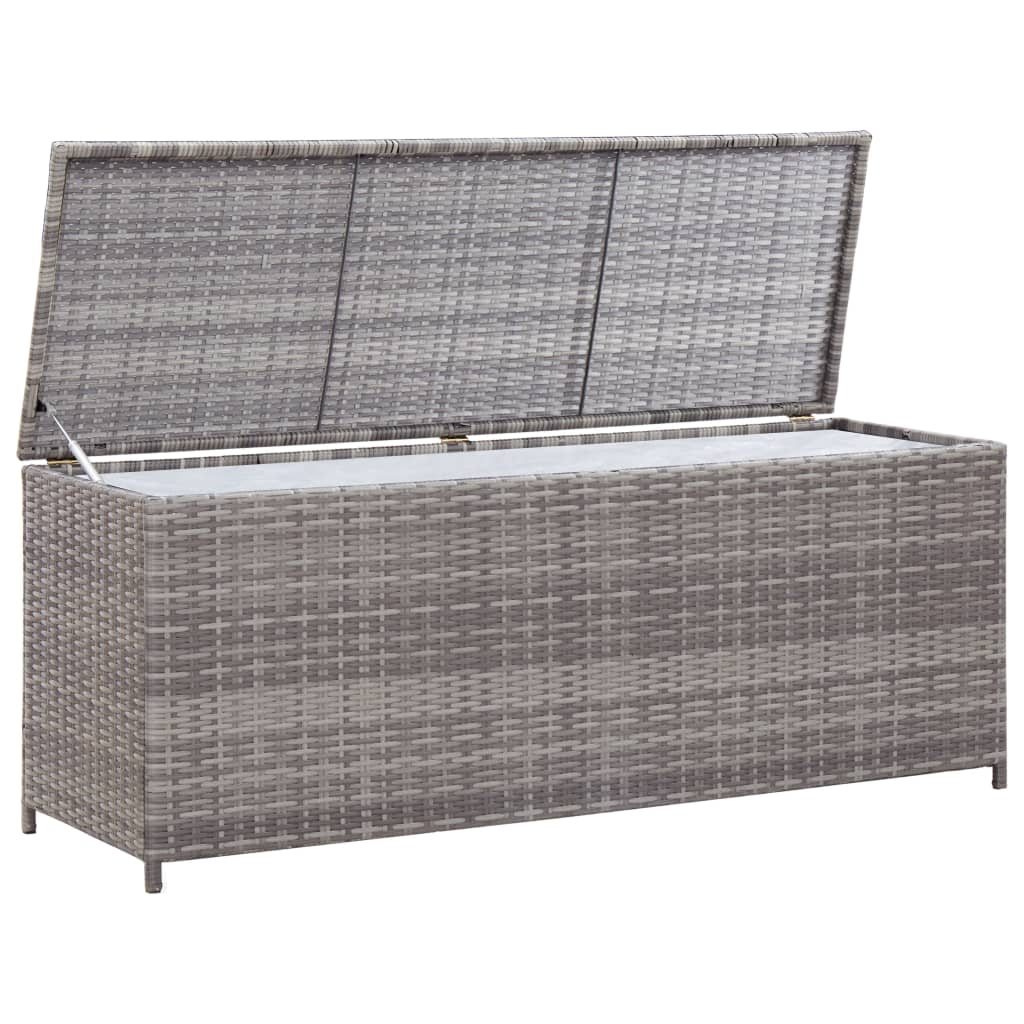 szürke polyrattan kerti tárolóláda 150 x 50 x 60 cm (46462)
