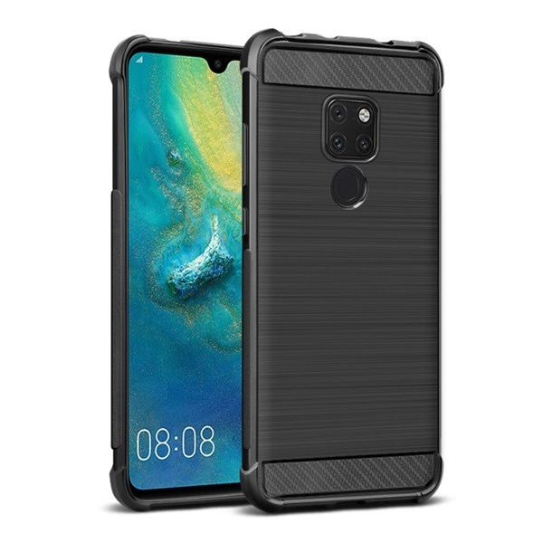 IMAK VEGA szilikon telefonvédő (közepesen ütésálló, légpárnás sarok, szálcsiszolt, karbon minta) FEKETE [Huawei Mate 20]