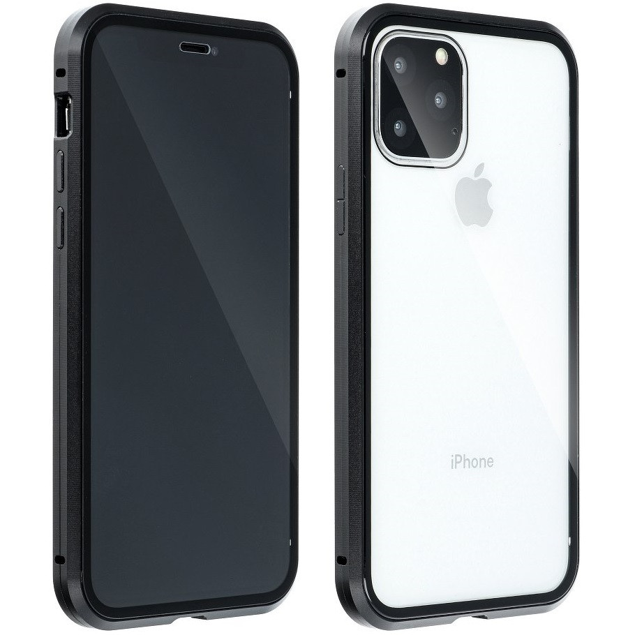 Samsung Galaxy M31 SM-M315F, Alumínium mágneses védőkeret, elő- és hátlapi üveggel, Magnetic Full Glass, átlátszó/fekete (92313)