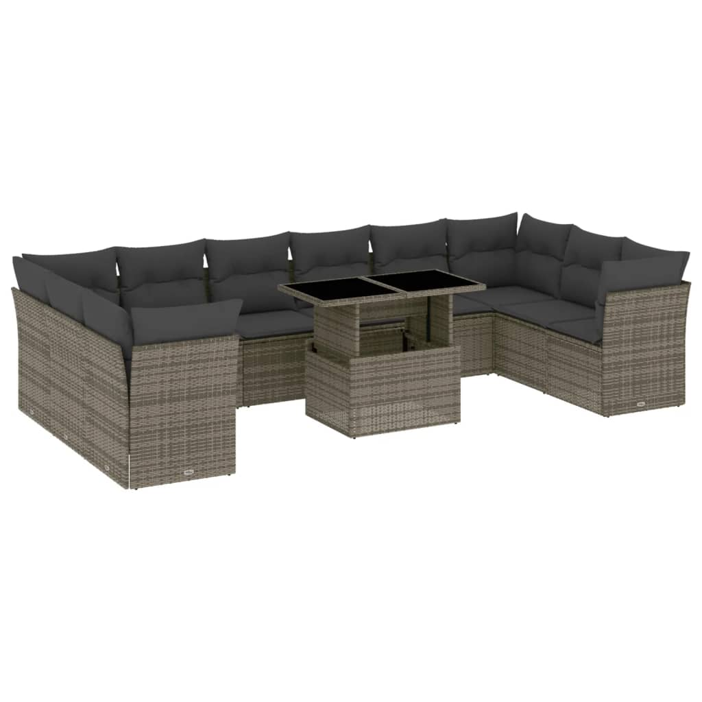 11 részes szürke polyrattan kerti ülőgarnitúra párnákkal (3266860)