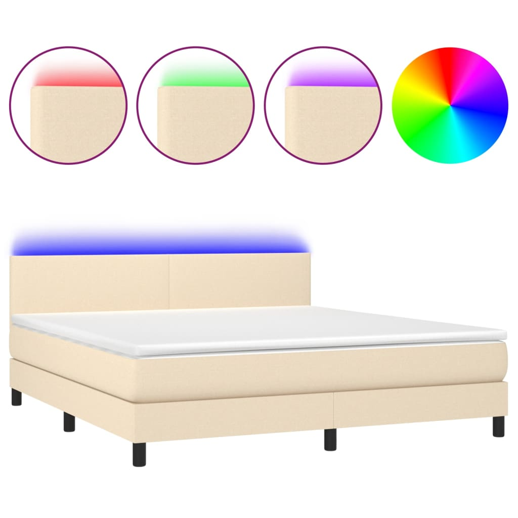 krémszínű szövet rugós és LED-es ágy matraccal 160x200 cm (3133010)