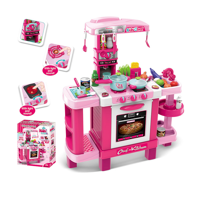 Játékkonyha fénnyel és hanggal - 39 darab kiegészítővel, rózsaszín (938)