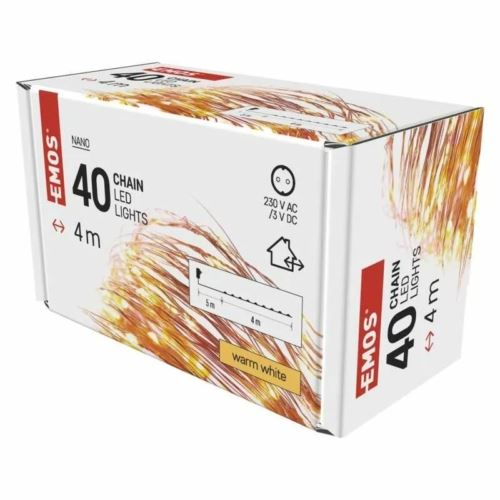 EMOS LED karácsonyi nano fényfüzér 4m IP44 időzítős réz kábel melegfehér (D3AW01)