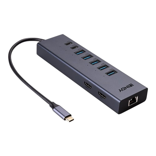 Lindy 43373 dokkoló állomás és port replikátor Vezetékes USB 3.2 Gen 2 (3.1 Gen 2) Type-C Szürke