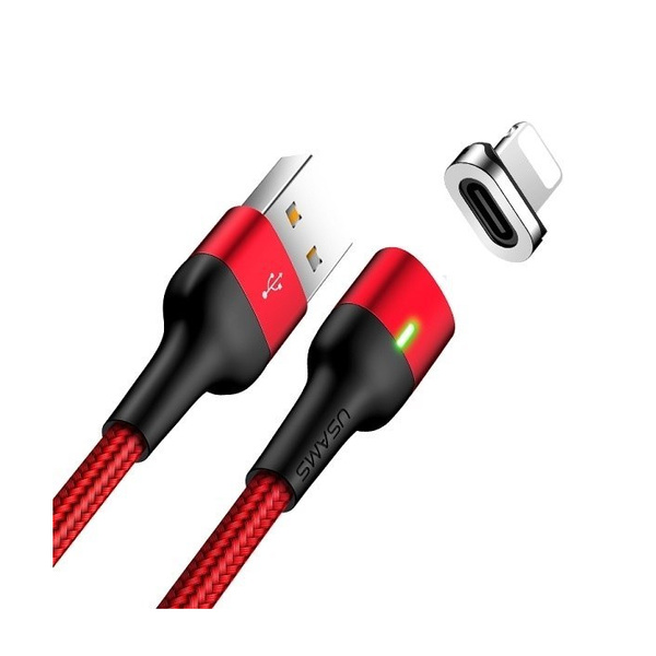 USAMS USB apa - Mágneses MicroUSB apa Adat- és töltőkábel - Piros