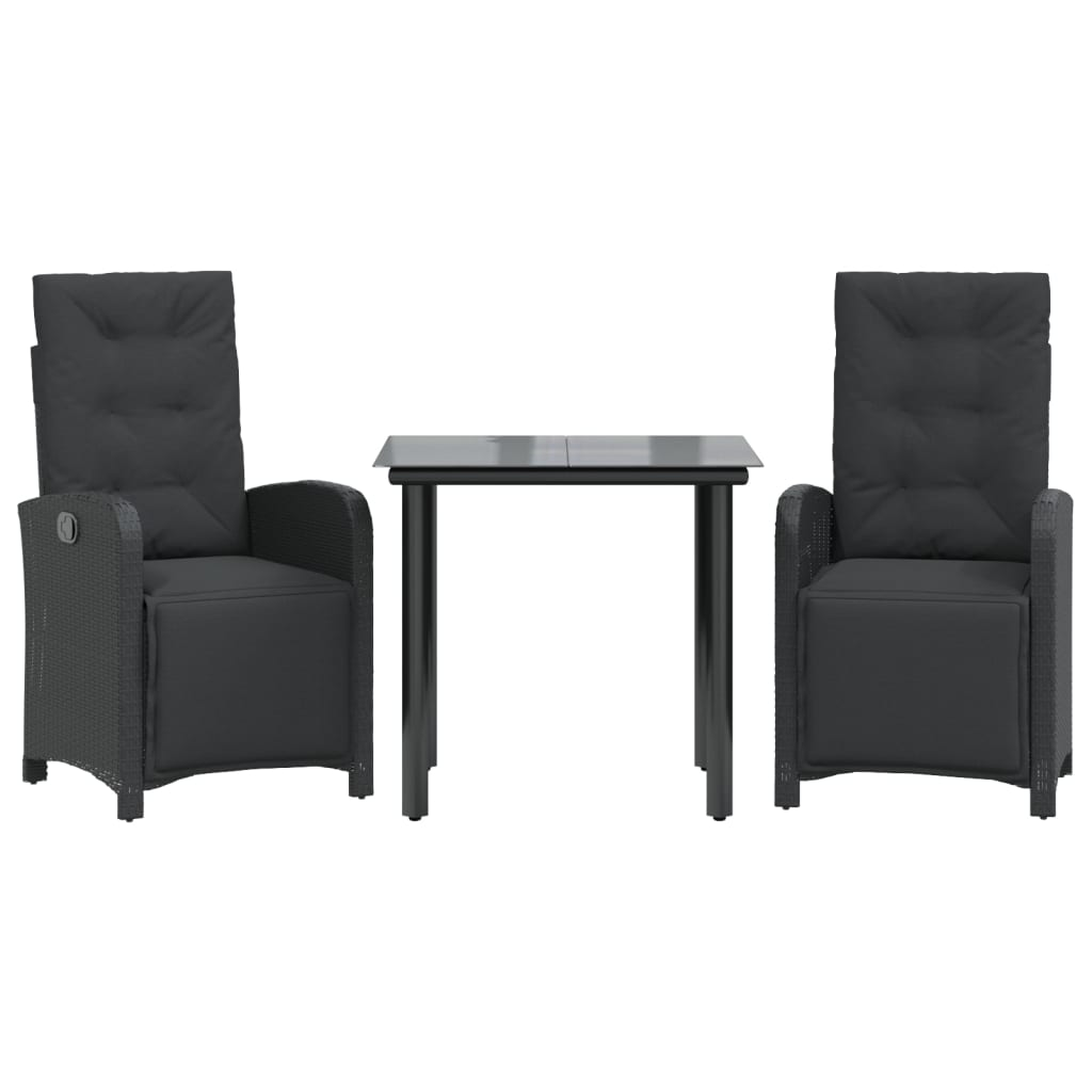 3 részes fekete polyrattan bisztrógarnitúra párnával (3212535)