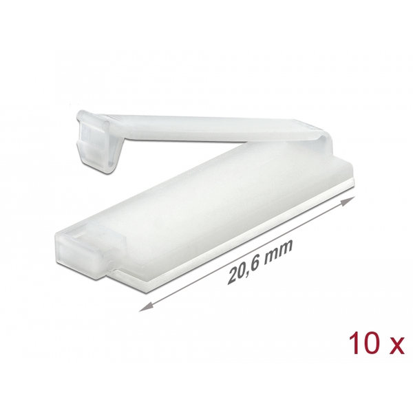 Delock 60181 Öntapadós kábeltartó zárócsattal 20mm - Fehér (10db)
