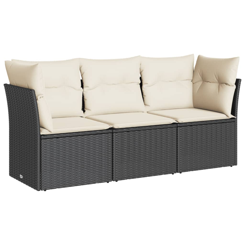 3 részes fekete polyrattan kerti ülőgarnitúra párnával (3217206)