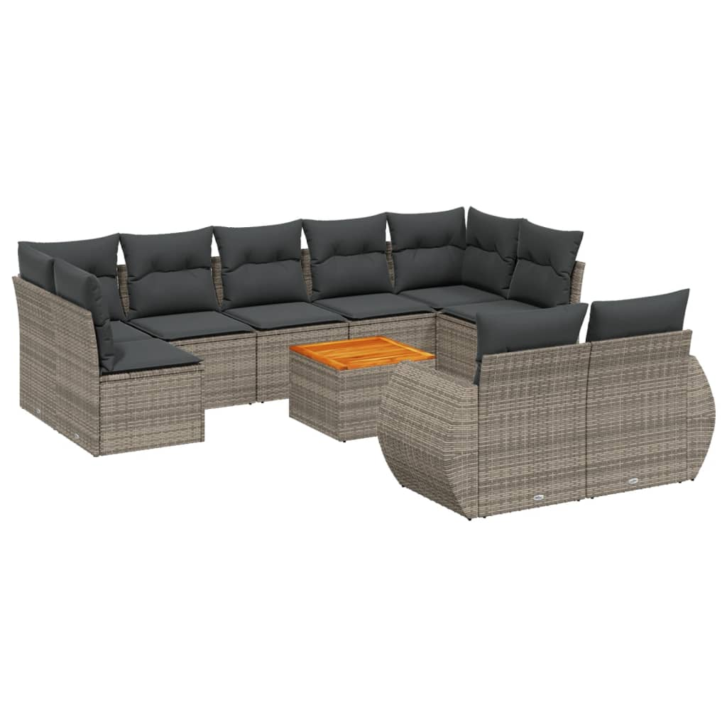 10 részes szürke polyrattan kerti ülőgarnitúra párnákkal (3257488)