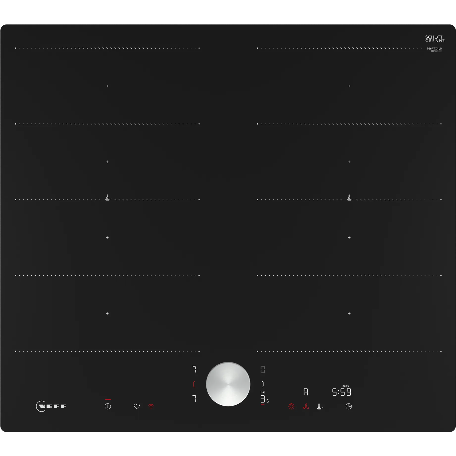 Neff T66PTX4L0 főzőlap Fekete Beépített 60 cm Zónás indukciós főzőlap 4 zóna (T66PTX4L0)