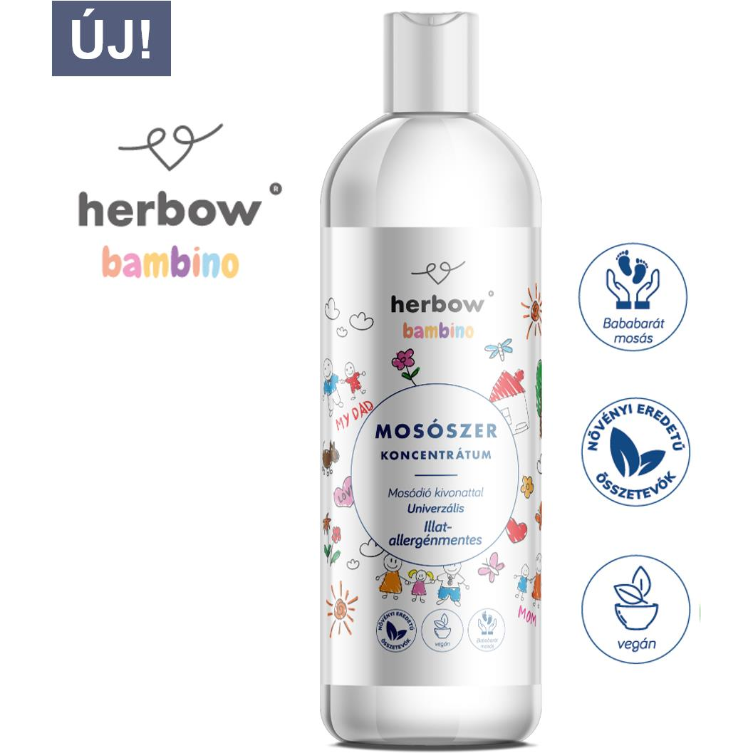 Herbow Bambino Folyékony mosószer koncentrátum, univerzális, illat- és allergénmentes 1 l (40 mosás) (5999567514042)