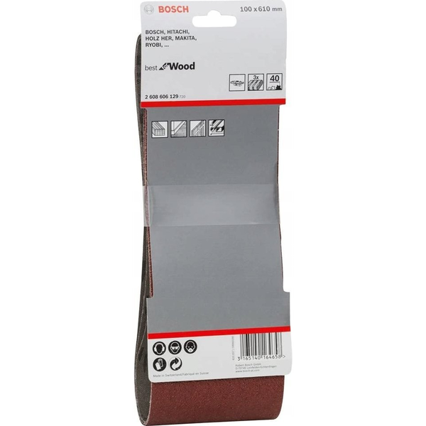 Bosch PRO X440 csiszolószalag, 100x610 mm, G40 3 db, keményfa, tömörfa, festék