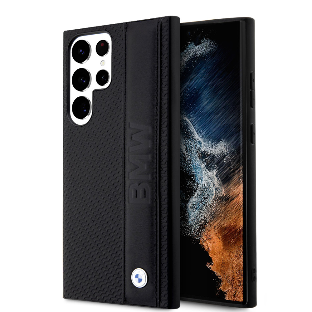 BMW Leather Textured & Stripe Samsung Galaxy S23 Ultra Tok - Fekete (BMHCP14XSILBK)