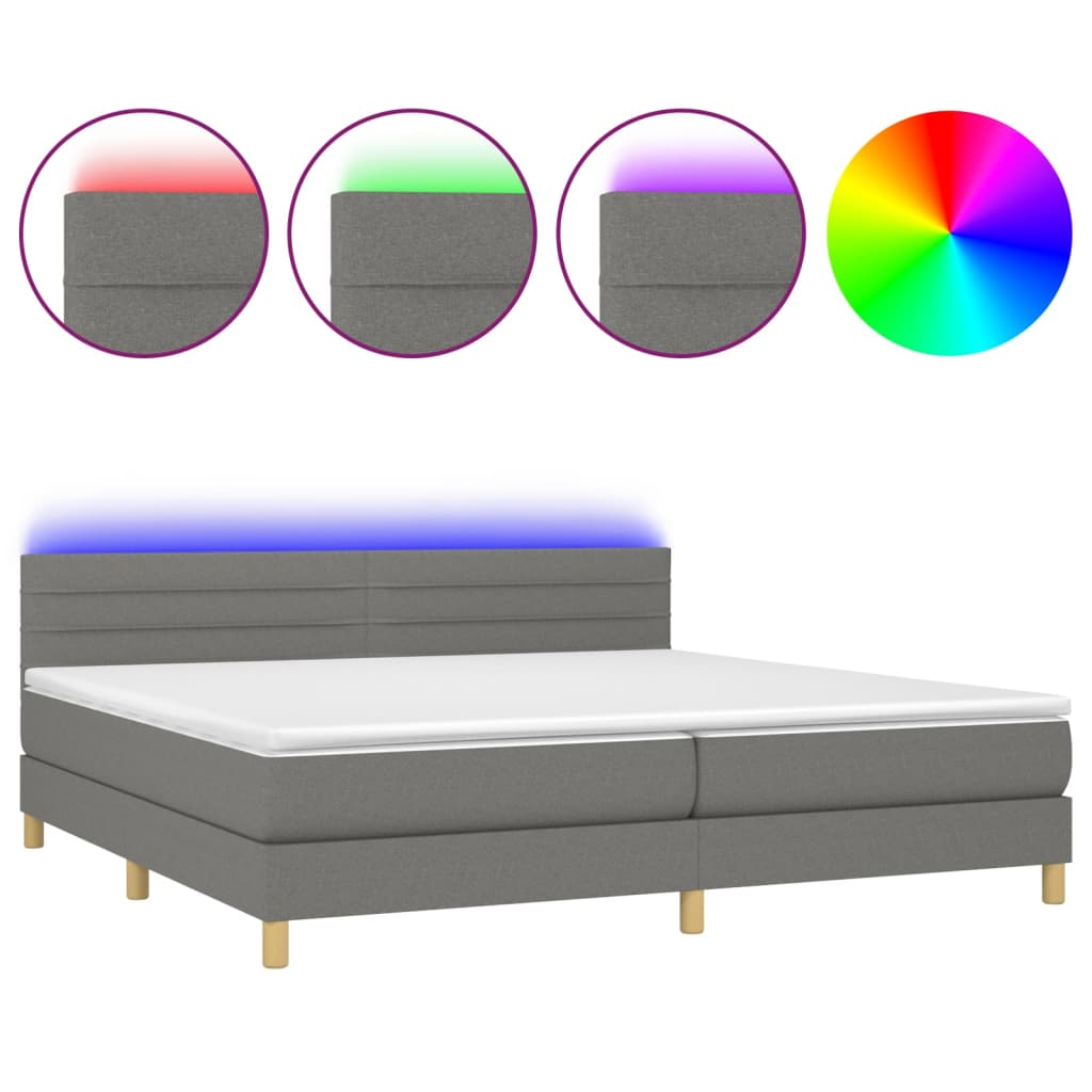 sötétszürke szövet rugós és LED-es ágy matraccal 200x200 cm (3133822)