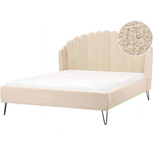 Cama Con Somier De Bouclé Patas De Metal 160 X 200 Cm Cabecero Beige Ambillou