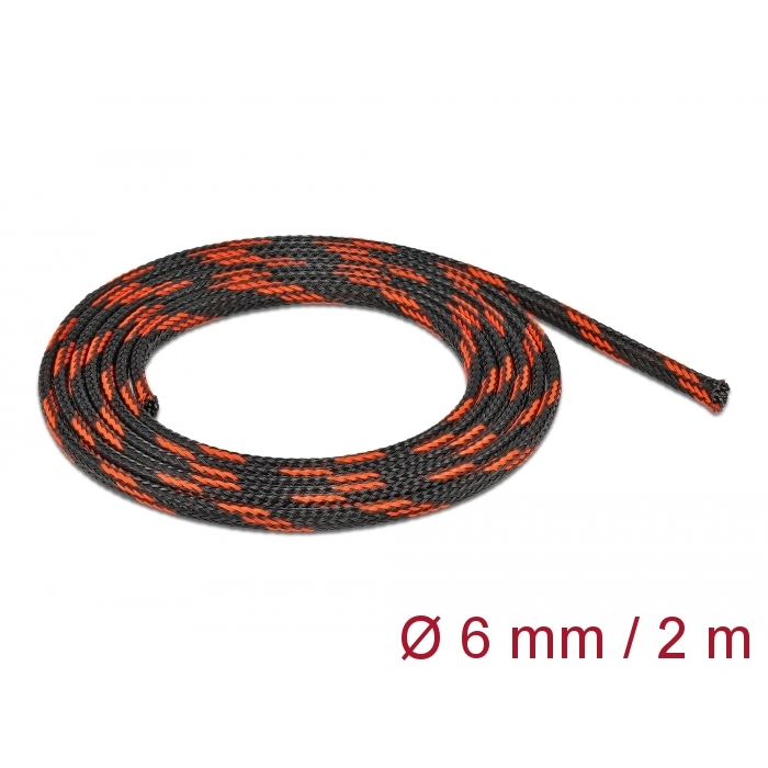 Delock Fonott kábelharisnya nyújtható 2 m x 6 mm fekete-piros (20738)