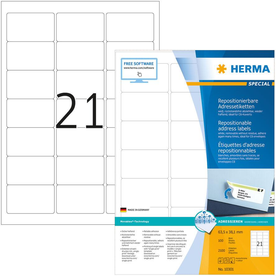 HERMA 10301 UNIVERZÁLIS ELTÁVOLÍTHATÓ CÍMKÉK, 100 LAP, 63,5 X 38,1 MM (10301)