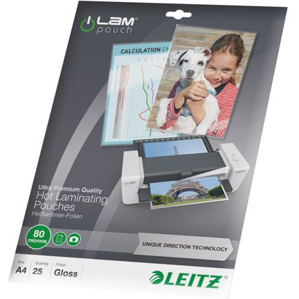 Lamináló fólia DIN A4, 80 mikron, fényes, 25 db, Leitz 7479