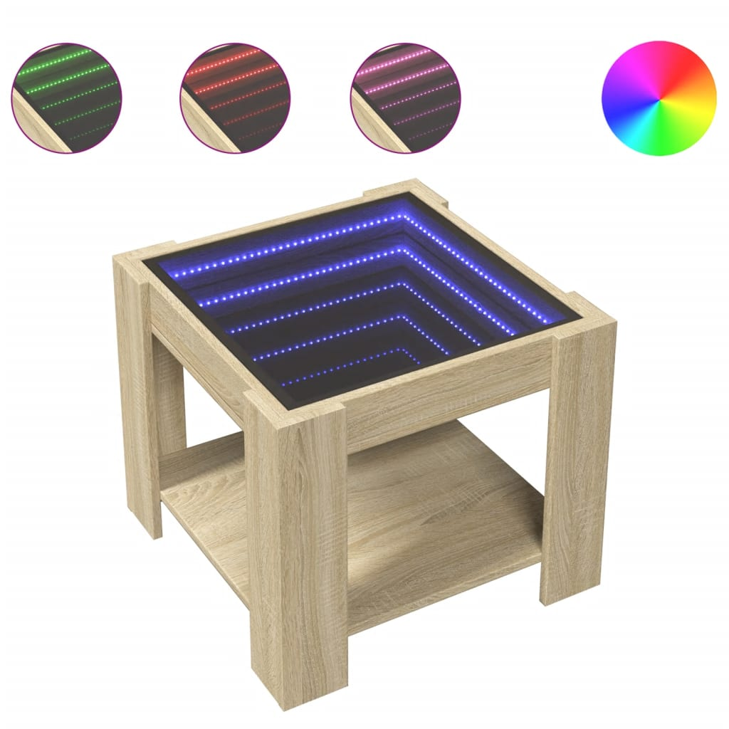 sonoma tölgy szerelt fa dohányzóasztal LED-del 53 x 53 x 45 cm (847541)