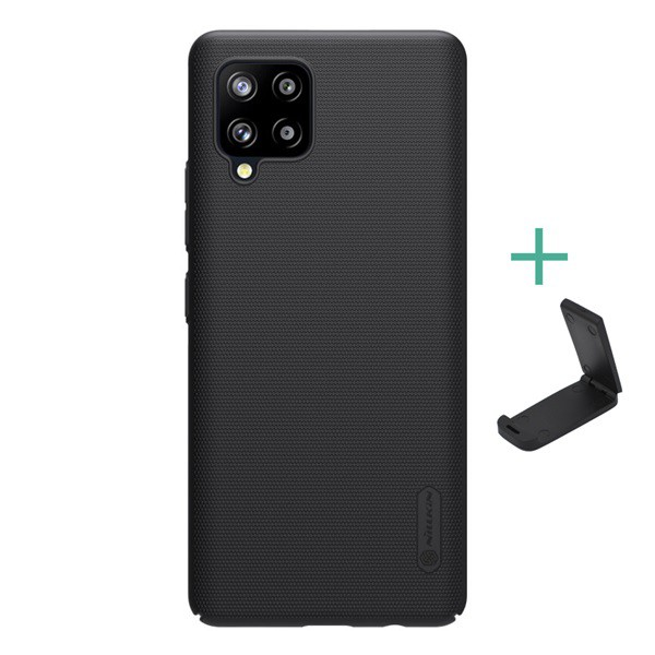 NILLKIN SUPER FROSTED műanyag telefonvédő (gumírozott, érdes felület + asztali tartó) FEKETE [Samsung Galaxy A42 5G (SM-A425F)]