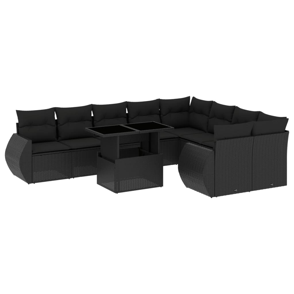 10 részes fekete polyrattan kerti ülőgarnitúra párnákkal (3268755)