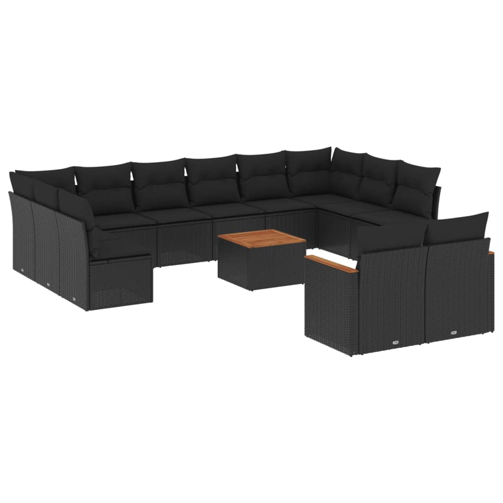 13 részes fekete polyrattan kerti ülőgarnitúra párnákkal (3258849)