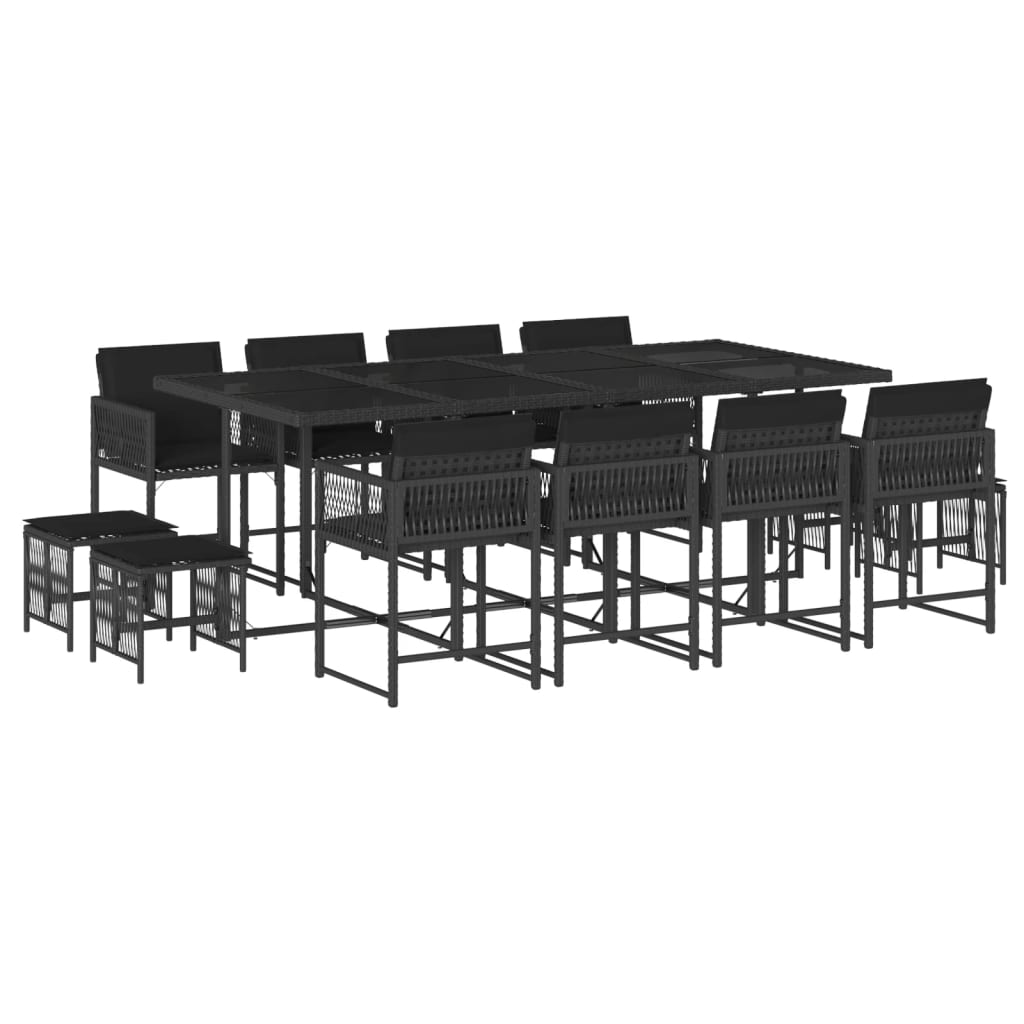 13 részes fekete polyrattan kerti ülőgarnitúra párnákkal (3211519)