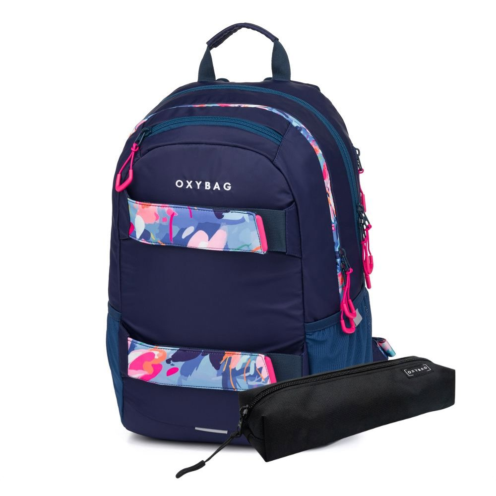 OXYBAG Student backpack + case Oxy Sport Flowers Blue (8-39725E)