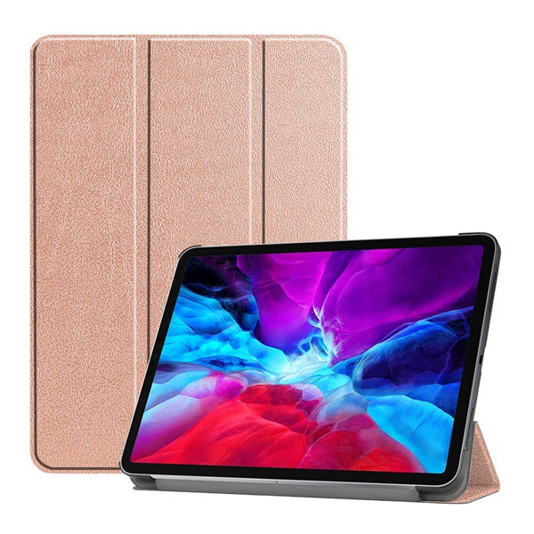 Tok álló, bőr hatású (aktív FLIP, oldalra nyíló, TRIFOLD asztali tartó funkció) ROZÉARANY [Apple IPAD Pro 12.9 (2020)] (5996457966042)