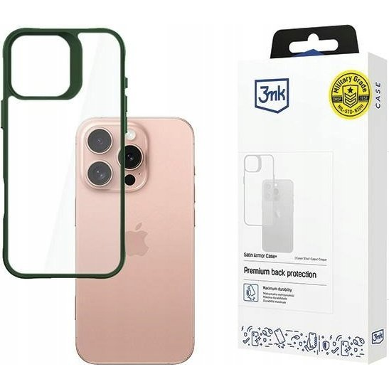 3mk Satin Armor Case+ átlátszó, TPU és PC anyagú telefontok Zöld Apple iPhone 16 Pro (5903108592727)