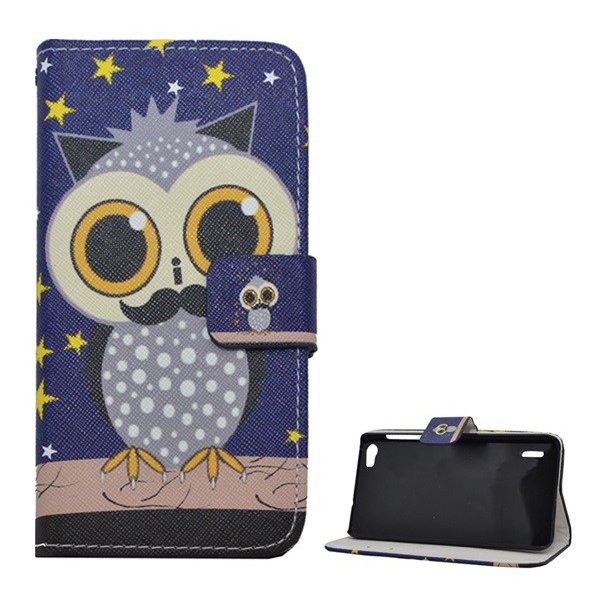 Tok álló, bőr hatású (FLIP, oldalra nyíló, asztali tartó funkció, bagoly minta) KÉK [Honor 6] (5996457540013)