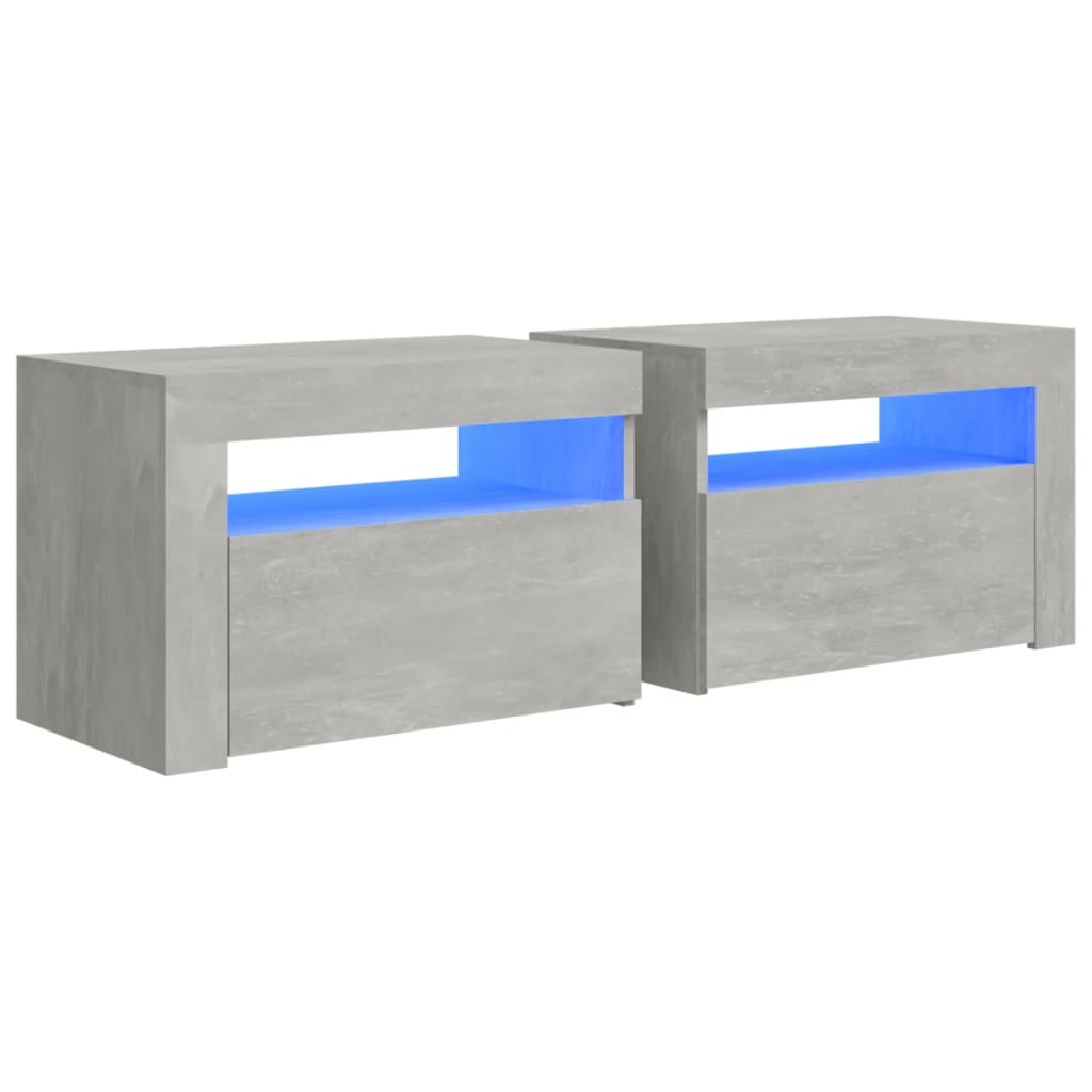 2 db betonszürke éjjeliszekrény LED-del 60 x 35 x 40 cm (3080738)
