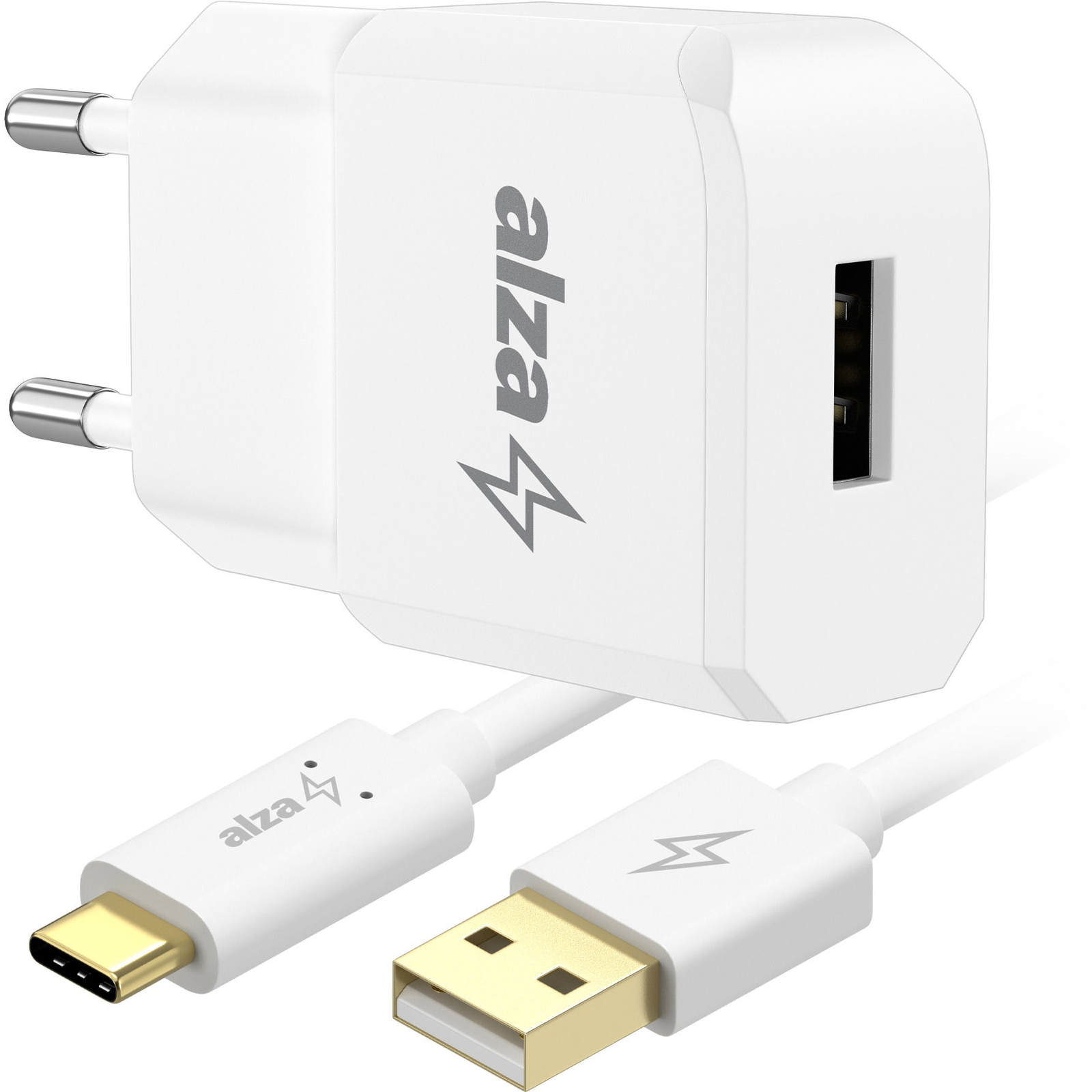 AlzaPower Smart Charger 2.1 A fehér + Core USB-C 2.0 1 m, fehér (APW-CC110-CBTC2210W)