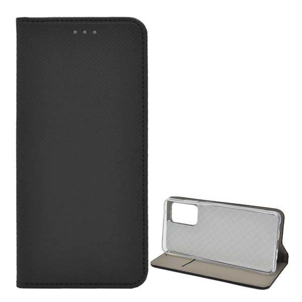 Tok álló, bőr hatású (FLIP, oldalra nyíló, asztali tartó funkció, rombusz minta) FEKETE [Samsung Galaxy A72 5G (SM-A726F)] (5996591032726)