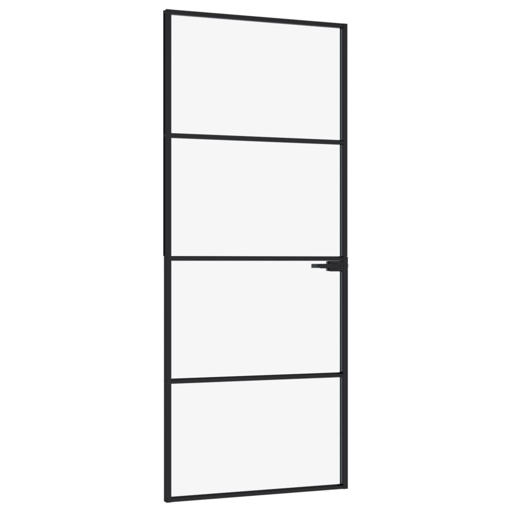 fekete edzett üveg és alumínium vékony beltéri ajtó 83x201,5 cm (153659)