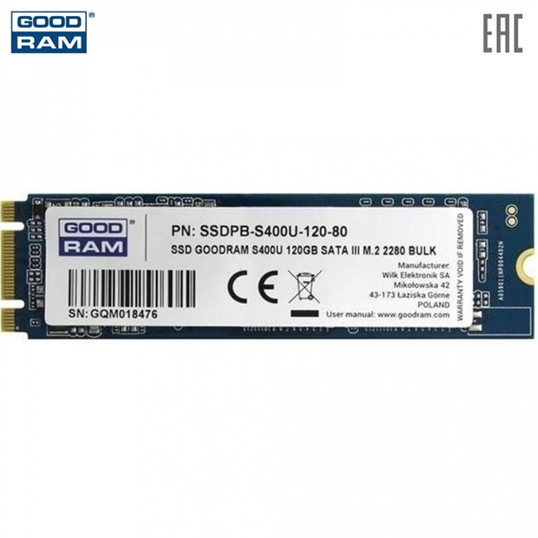 Goodram S400u M.2 120 GB Serial ATA III TLC (SSDPR-S400U-120-80)