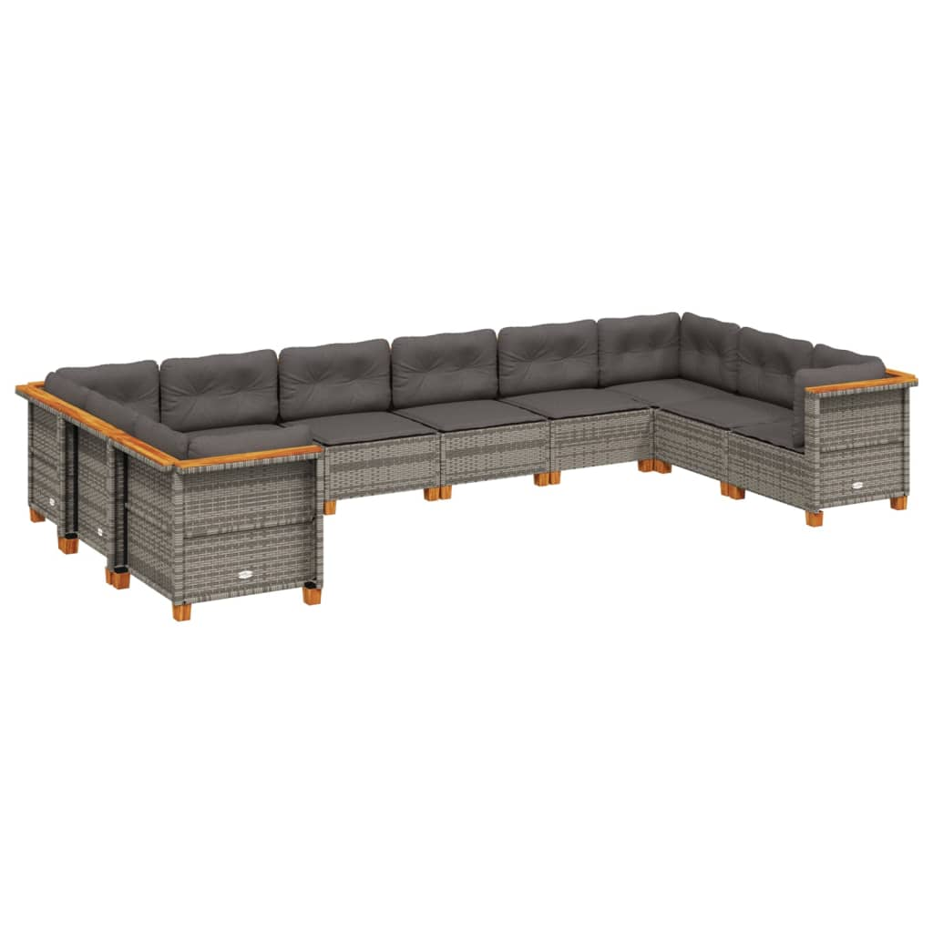 10 részes szürke polyrattan kerti ülőgarnitúra párnákkal (3262020)