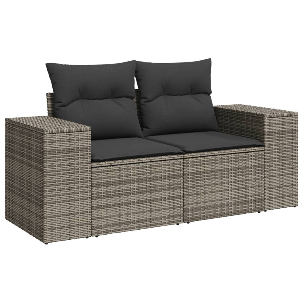 2 személyes szürke polyrattan kerti kanapé párnával (366125)