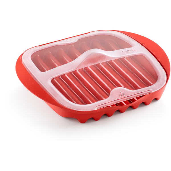 LÉKUÉ Microwave Bacon Cooker baconsütő tálca mikrohullámú sütőbe 6 szelet baconhoz piros LK881725