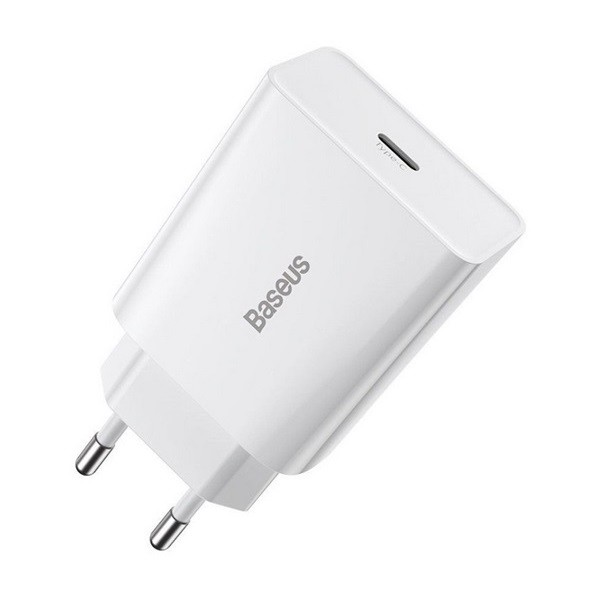 Hálózati töltő adapter, 20W, USB Type-C aljzat, gyorstöltés, PD, Baseus Speed Mini, fehér (6953156201705)