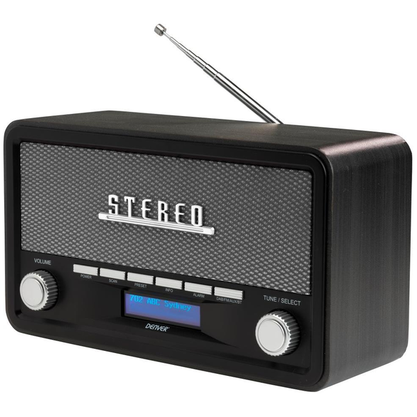 Радио Denver DAB-18, дърво, DAB+/FM, тъмно сиво