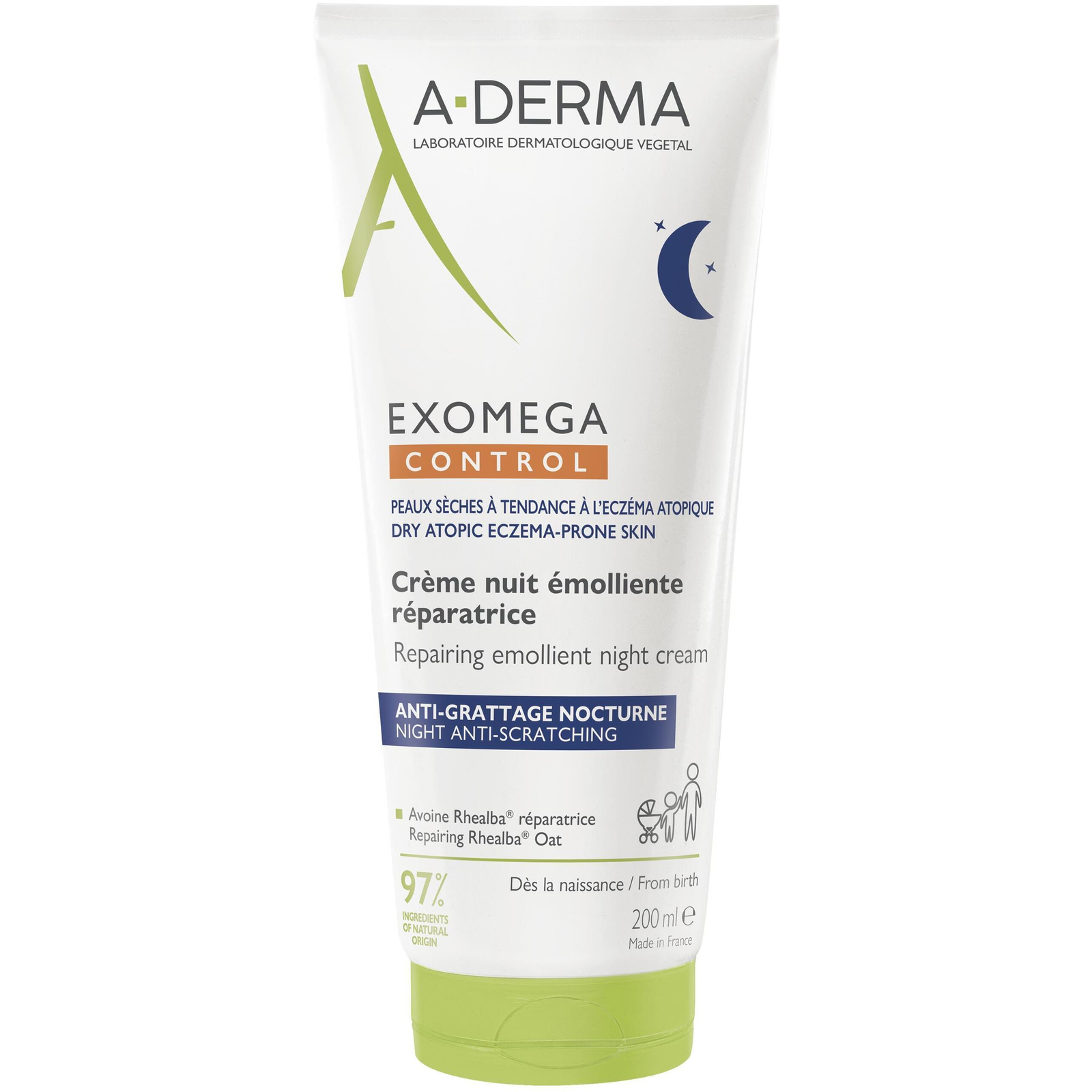 A-DERMA Exomega Control Repairing Emollient Night Cream 200 ml (5290029)