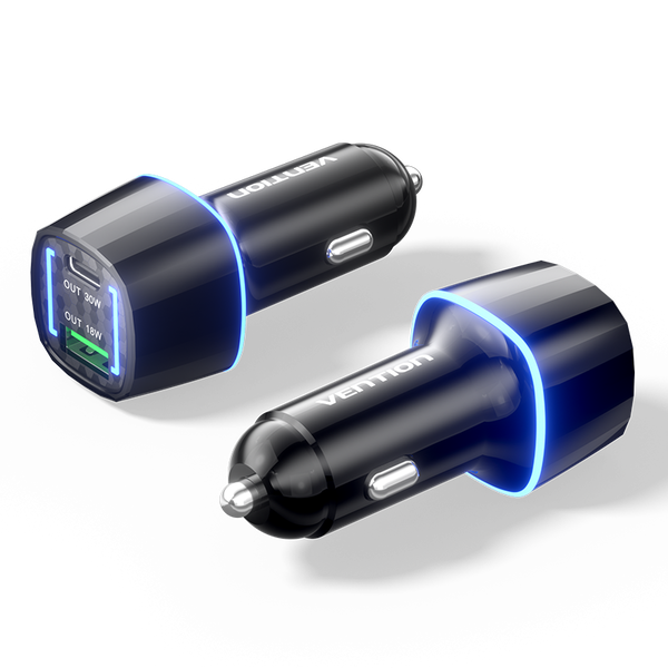 VENTION Autós töltő 1xUSB 1xUSB-C 30W fekete